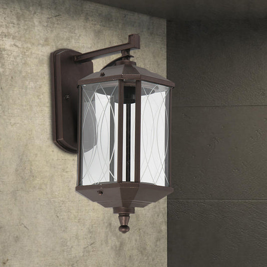 Rynx | 1-Head Cuboid Wall Mount Lighting Lodges Dark Coffee Clear Textured Glass Wall Lamp