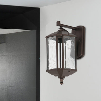 Rynx | 1-Head Cuboid Wall Mount Lighting Lodges Dark Coffee Clear Textured Glass Wall Lamp
