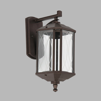 Rynx | 1-Head Cuboid Wall Mount Lighting Lodges Dark Coffee Clear Textured Glass Wall Lamp