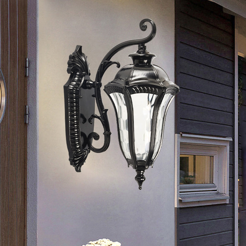 Rynx | Black Finish Urn Wall Light Farmhouse Clear Dimpled Glass 1 Head Outdoor Wall Lamp Light