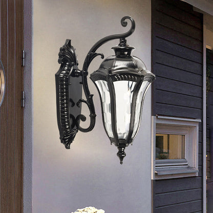 Rynx | Black Finish Urn Wall Light Farmhouse Clear Dimpled Glass 1 Head Outdoor Wall Lamp Light