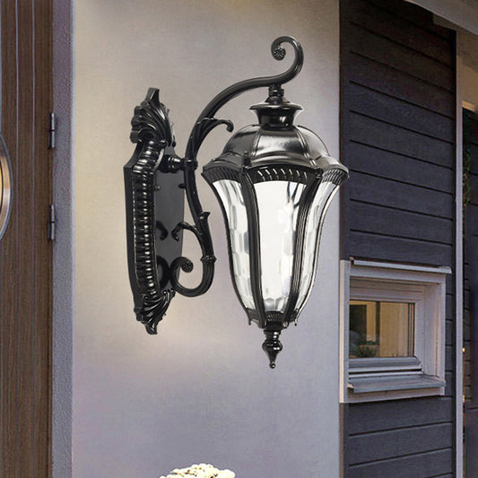 Rynx | Black Finish Urn Wall Light Farmhouse Clear Dimpled Glass 1 Head Outdoor Wall Lamp Light