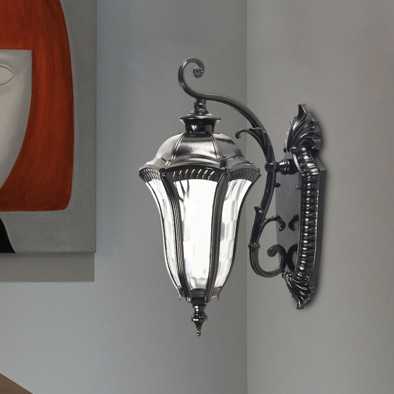Rynx | Black Finish Urn Wall Light Farmhouse Clear Dimpled Glass 1 Head Outdoor Wall Lamp Light