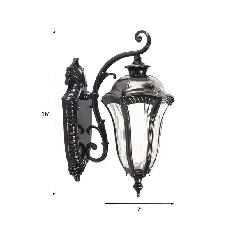 Rynx | Black Finish Urn Wall Light Farmhouse Clear Dimpled Glass 1 Head Outdoor Wall Lamp Light