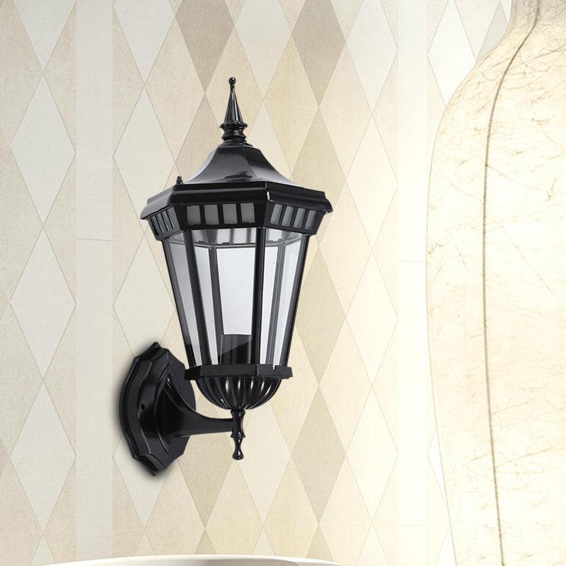 Rynx | Black 1-Light Wall Lamp Rustic Clear Glass Pavilion Wall Mount Light for Courtyard