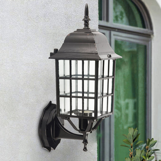 Rynx | Grid Aluminium Wall Lamp Lodges 1 Bulb Courtyard Wall Lighting with Clear Glass Shade in Black