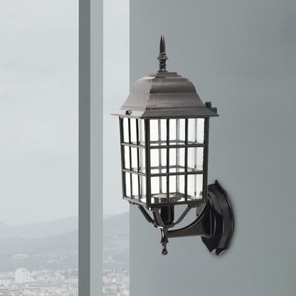 Rynx | Grid Aluminium Wall Lamp Lodges 1 Bulb Courtyard Wall Lighting with Clear Glass Shade in Black