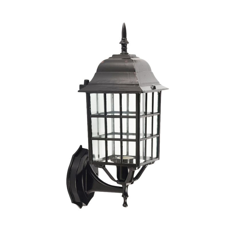 Rynx | Grid Aluminium Wall Lamp Lodges 1 Bulb Courtyard Wall Lighting with Clear Glass Shade in Black