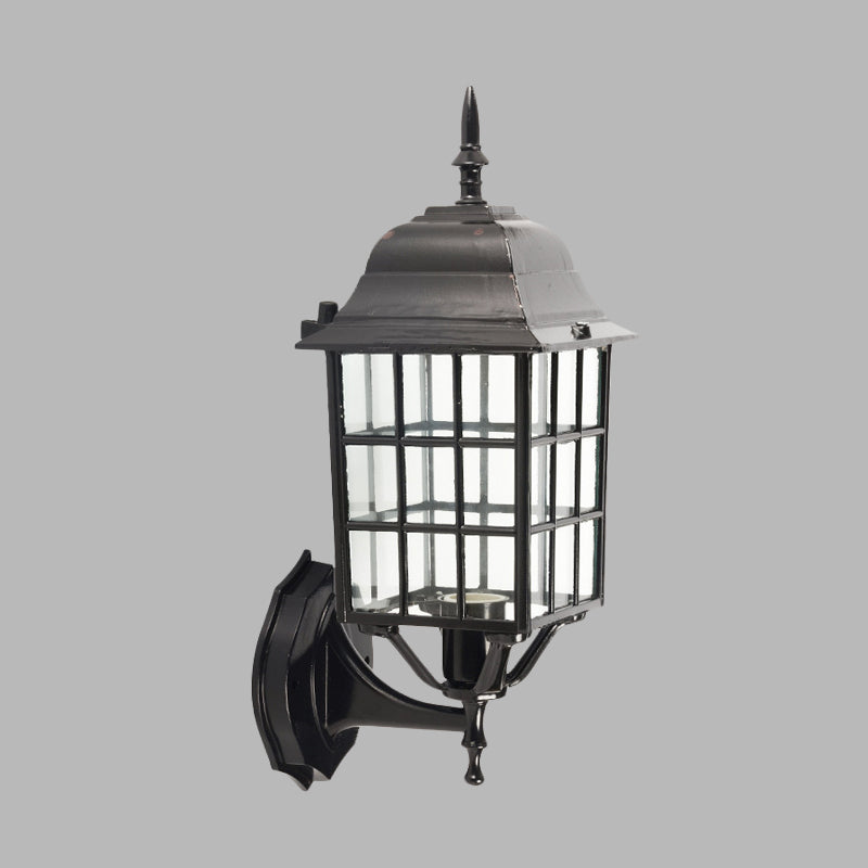 Rynx | Grid Aluminium Wall Lamp Lodges 1 Bulb Courtyard Wall Lighting with Clear Glass Shade in Black