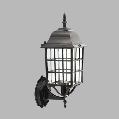 Rynx | Grid Aluminium Wall Lamp Lodges 1 Bulb Courtyard Wall Lighting with Clear Glass Shade in Black
