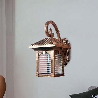 Rynx | Arch Courtyard Wall Lamp Fixture Farm Bright Ribbed Glass 1 Light Brass Finish Wall Mount Lamp