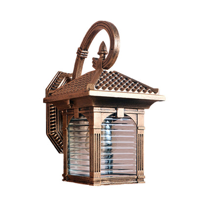 Rynx | Arch Courtyard Wall Lamp Fixture Farm Bright Ribbed Glass 1 Light Brass Finish Wall Mount Lamp