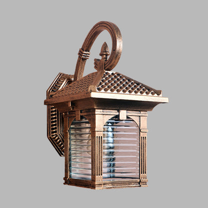 Rynx | Arch Courtyard Wall Lamp Fixture Farm Bright Ribbed Glass 1 Light Brass Finish Wall Mount Lamp