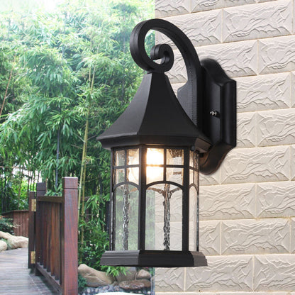Rynx | 1-Bulb Clear Water Glass Wall Lamp Farmhouse Black/Bronze Pavilion Courtyard Wall Mounted Light