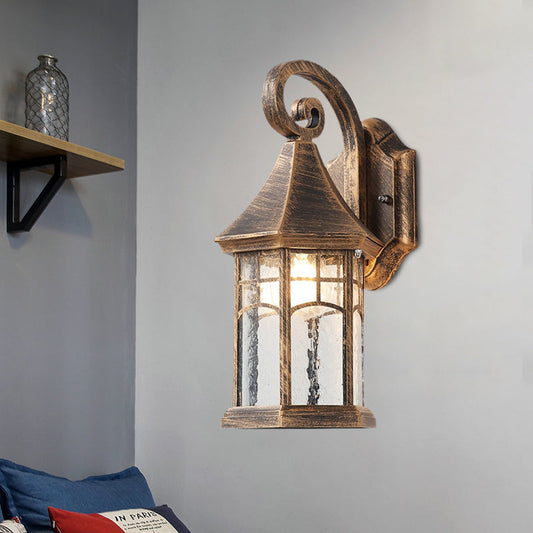 Rynx | 1-Bulb Clear Water Glass Wall Lamp Farmhouse Black/Bronze Pavilion Courtyard Wall Mounted Light