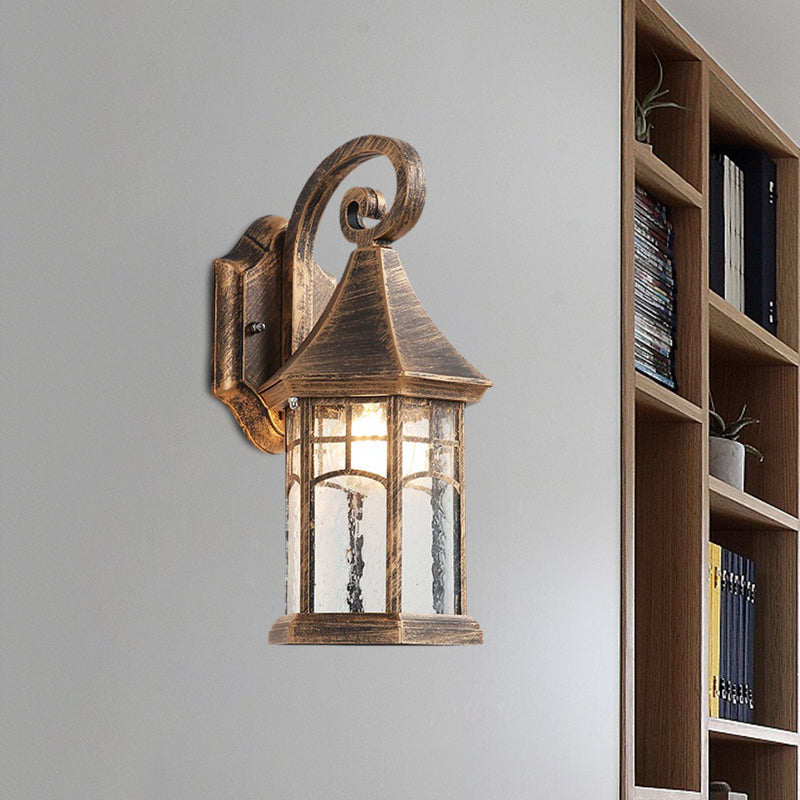 Rynx | 1-Bulb Clear Water Glass Wall Lamp Farmhouse Black/Bronze Pavilion Courtyard Wall Mounted Light