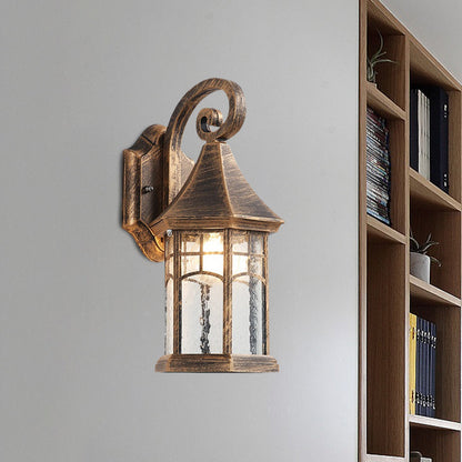 Rynx | 1-Bulb Clear Water Glass Wall Lamp Farmhouse Black/Bronze Pavilion Courtyard Wall Mounted Light