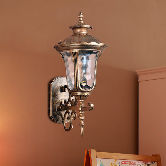 Rynx | Land Urn Wall Sconces Lighting 1-Bulb Water Glass Wall-Mounted Lamp in Brass for Outdoor Use