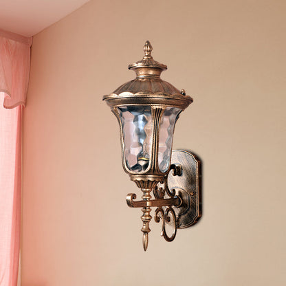 Rynx | Land Urn Wall Sconces Lighting 1-Bulb Water Glass Wall-Mounted Lamp in Brass for Outdoor Use