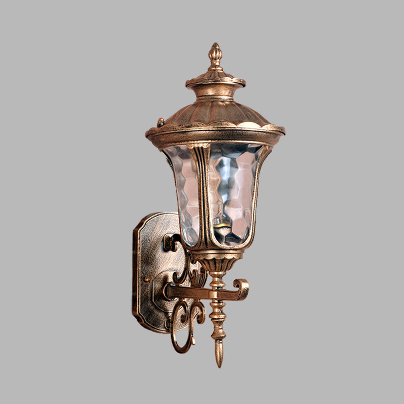 Rynx | Land Urn Wall Sconces Lighting 1-Bulb Water Glass Wall-Mounted Lamp in Brass for Outdoor Use