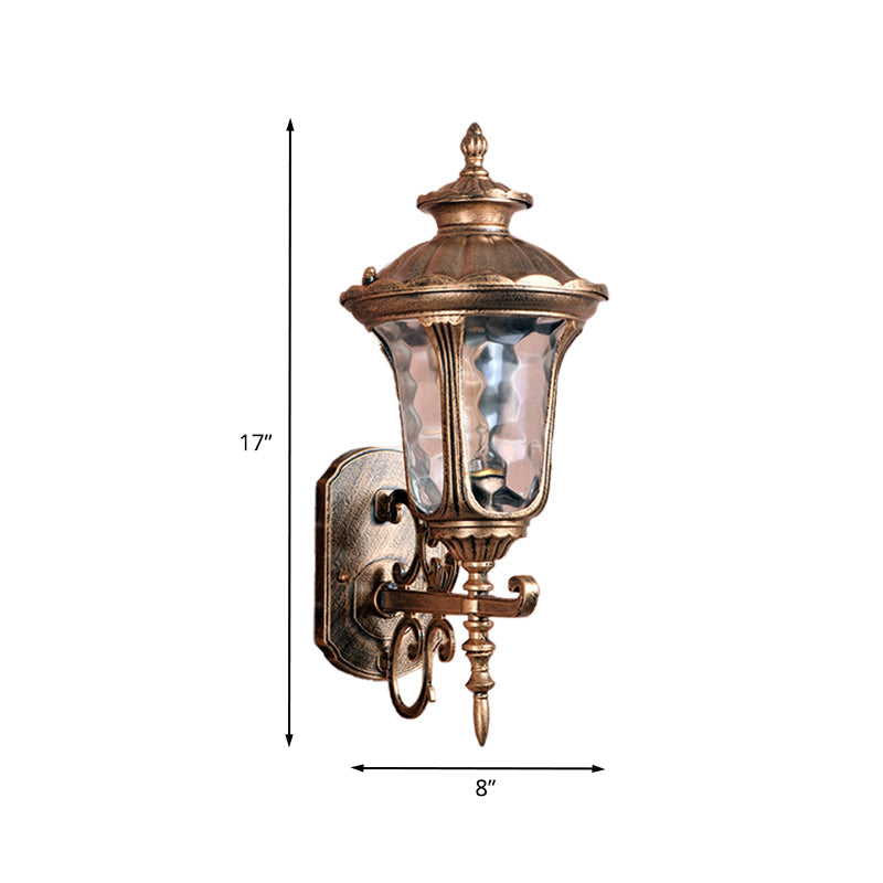 Rynx | Land Urn Wall Sconces Lighting 1-Bulb Water Glass Wall-Mounted Lamp in Brass for Outdoor Use