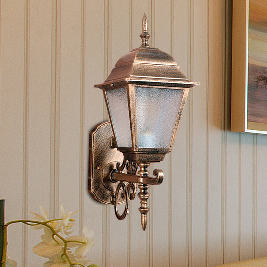 Rynx | 1-Head Wall Lamp Country House Geometric Seeded Glass Wall-mounted Lamp Fixture in Brass
