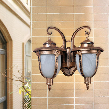 Rynx | 2 Heads Acorn Wall Light Landrost Aluminum Wall Mount Lamp with Cracked Glass Shade