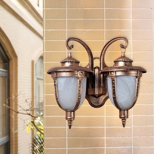 Rynx | 2 Heads Acorn Wall Light Landrost Aluminum Wall Mount Lamp with Cracked Glass Shade