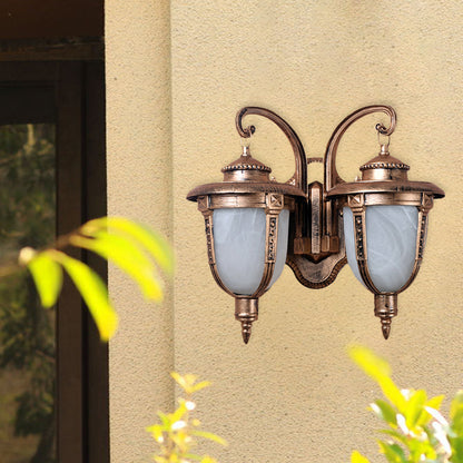 Rynx | 2 Heads Acorn Wall Light Landrost Aluminum Wall Mount Lamp with Cracked Glass Shade