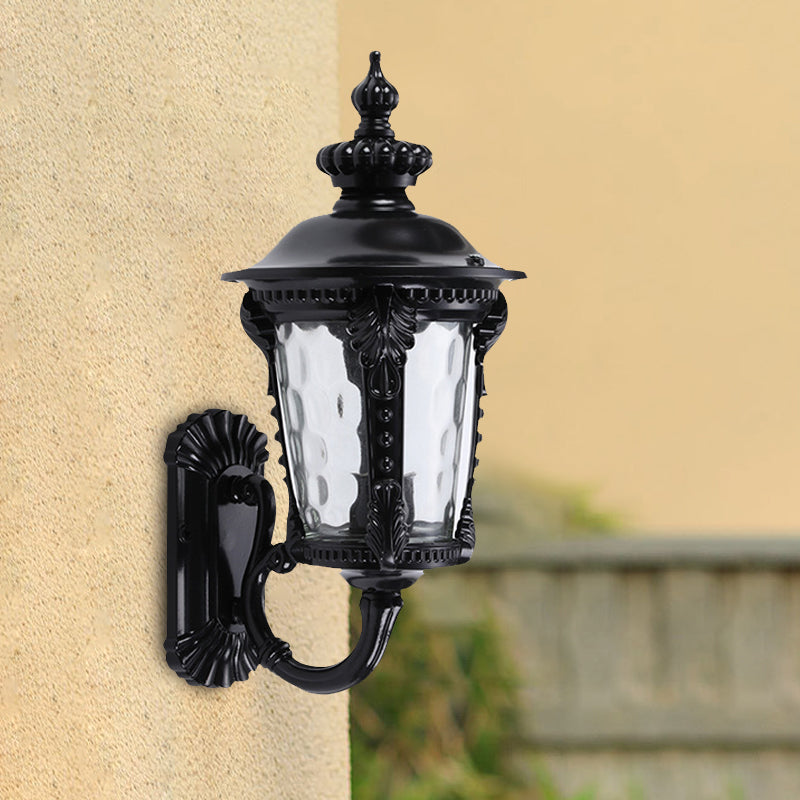 Rynx | 1-Head Wall Mounted Lighting Rustic Urn Water Glass Wall Lamp Wall Lamp in Black for Courtyard