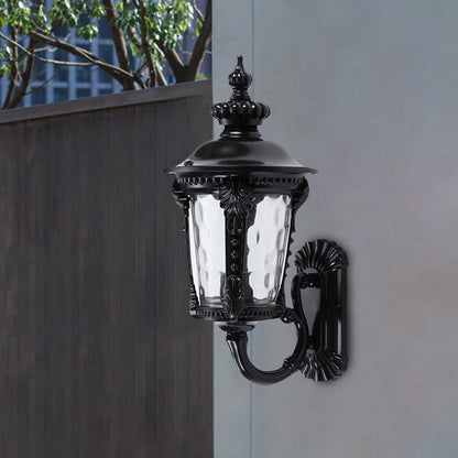 Rynx | 1-Head Wall Mounted Lighting Rustic Urn Water Glass Wall Lamp Wall Lamp in Black for Courtyard