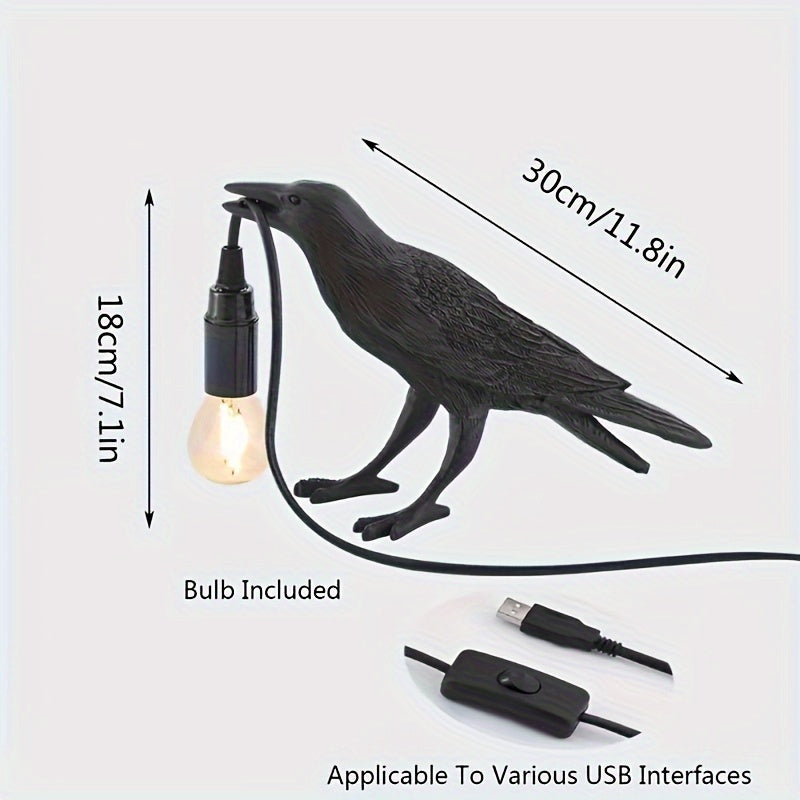 Rynx | RavenLight - Black Raven Table Lamp, USB-Powered, Harsh Lamp for Living Room and Bedroom