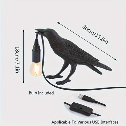 Rynx | RavenLight - Black Raven Table Lamp, USB-Powered, Harsh Lamp for Living Room and Bedroom