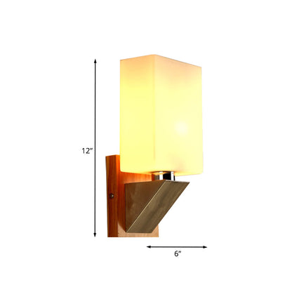 Rynx | Cube Wall Light Modern White Frosted Glass 1 Head Wood Wall Lamp with Triangle Metal Base