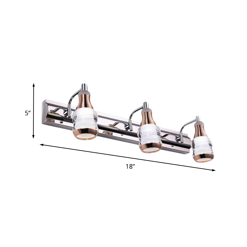 Rynx | Linear Wall Lamp Vanity Modern Metal 2/3 Bulbs 12"/18" Long Chrome LED Wall Mounted Lamp in White/Warm Light