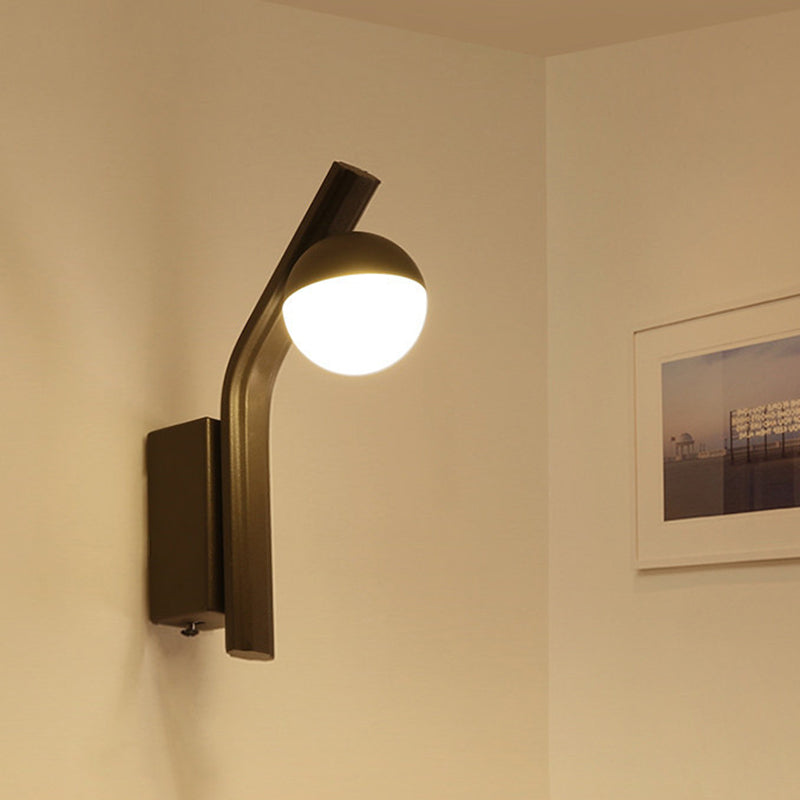 Rynx | Modernist Orb Wall Light White Glass LED Stair Wall Mount in Coffee with Slanted Metal Arm