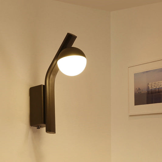 Rynx | Modernist Orb Wall Light White Glass LED Stair Wall Mount in Coffee with Slanted Metal Arm