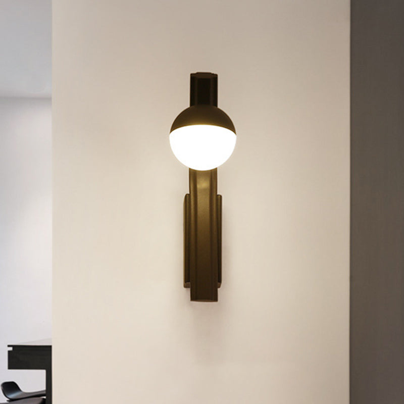 Rynx | Modernist Orb Wall Light White Glass LED Stair Wall Mount in Coffee with Slanted Metal Arm