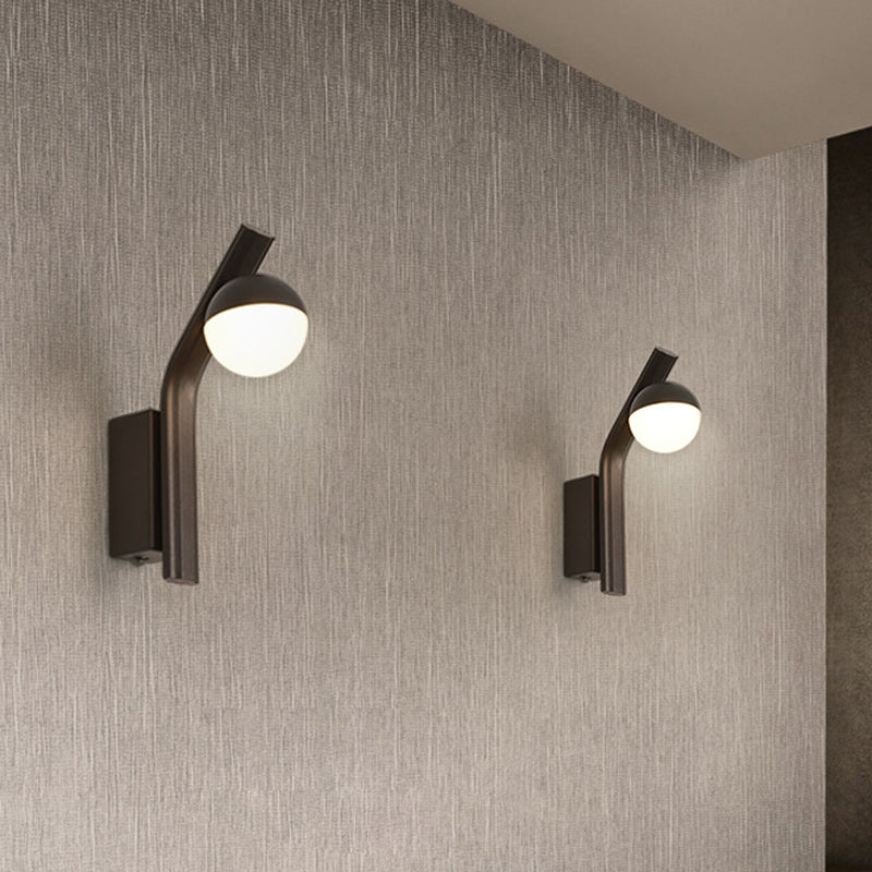 Rynx | Modernist Orb Wall Light White Glass LED Stair Wall Mount in Coffee with Slanted Metal Arm