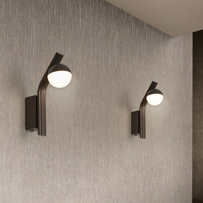 Rynx | Modernist Orb Wall Light White Glass LED Stair Wall Mount in Coffee with Slanted Metal Arm