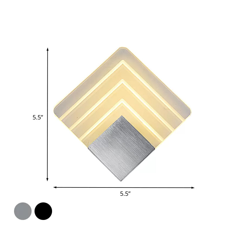 Rynx | Modernism Squared Wall Light Metal 5.5"/8" B LED Corner Wall Light in Black/Silver with Acrylic Shade