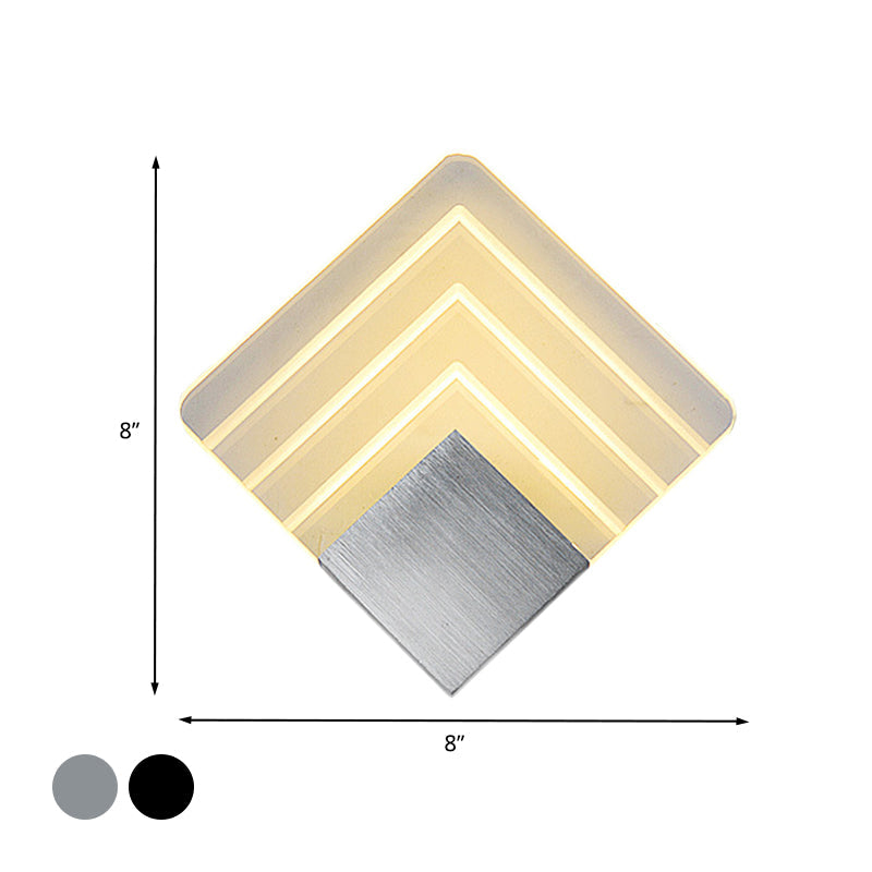 Rynx | Modernism Squared Wall Light Metal 5.5"/8" B LED Corner Wall Light in Black/Silver with Acrylic Shade