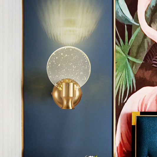 Rynx | Modern Circle Panel Wall Lamp Wall Light Bubble Crystal LED Bedroom Wall Mounted Lamp in Gold, 5"/6" Width