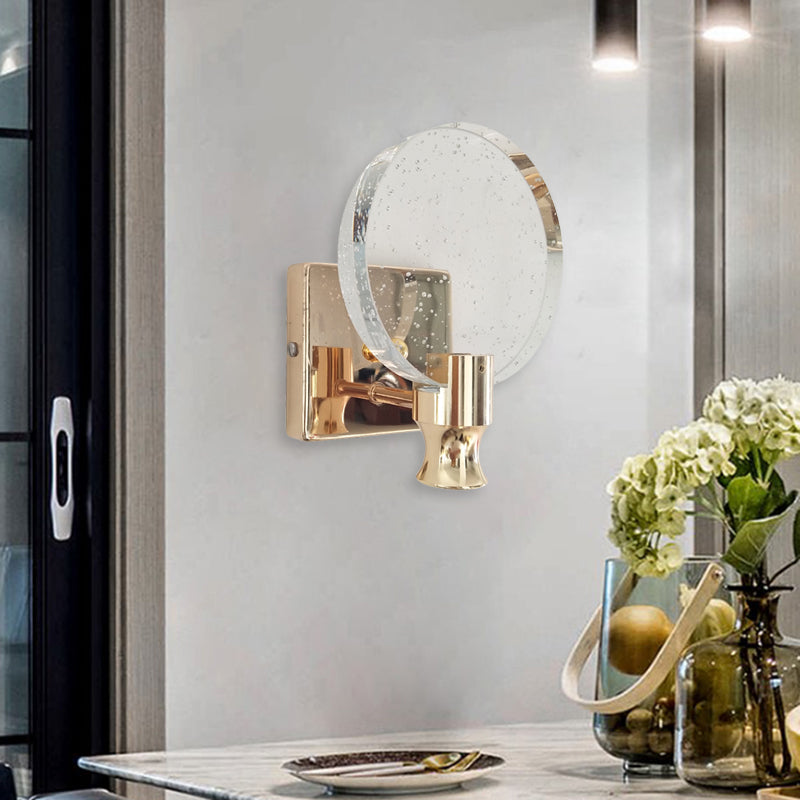 Rynx | Modern Circle Panel Wall Lamp Wall Light Bubble Crystal LED Bedroom Wall Mounted Lamp in Gold, 5"/6" Width