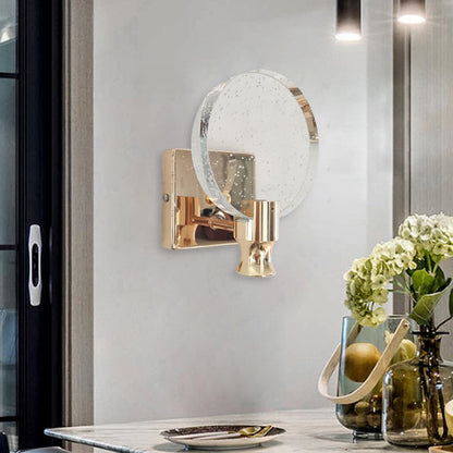 Rynx | Modern Circle Panel Wall Lamp Wall Light Bubble Crystal LED Bedroom Wall Mounted Lamp in Gold, 5"/6" Width