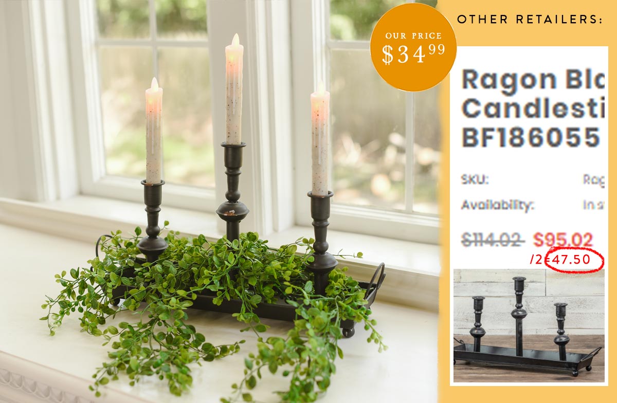 Rynx | Black taper candle holders with matching tray