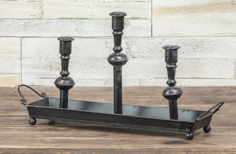 Rynx | Black taper candle holders with matching tray