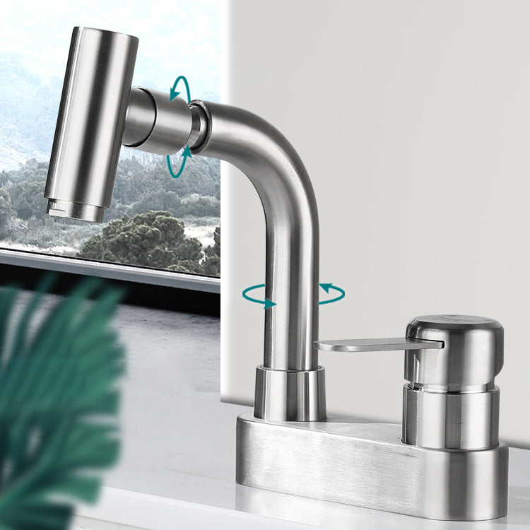 Rynx | Center connection bathroom faucet stainless steel lever handle 2 holes swivel sink faucet