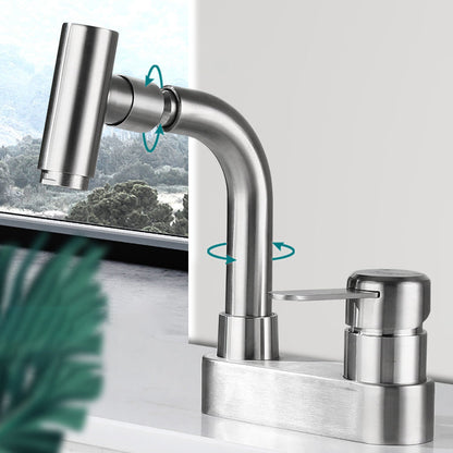 Rynx | Center connection bathroom faucet stainless steel lever handle 2 holes swivel sink faucet