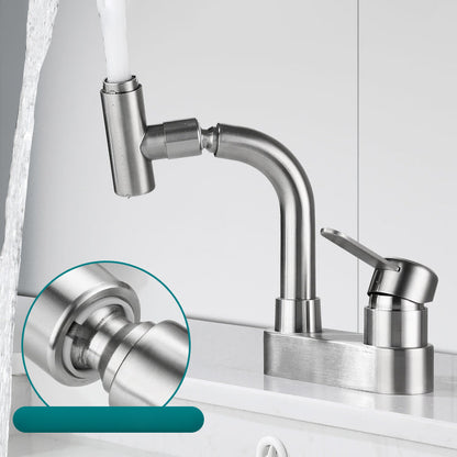 Rynx | Center connection bathroom faucet stainless steel lever handle 2 holes swivel sink faucet